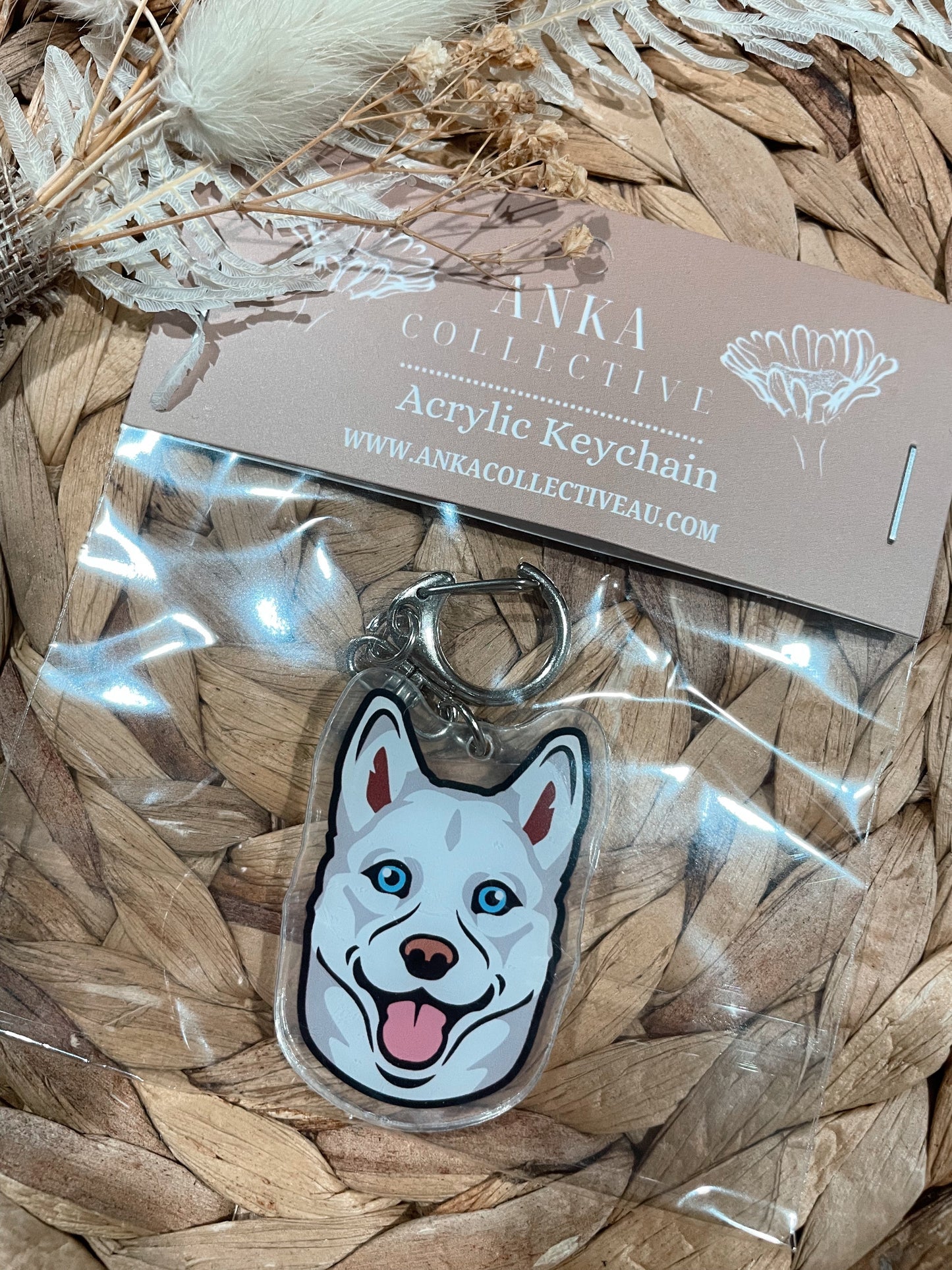 Husky White Dog Keychain