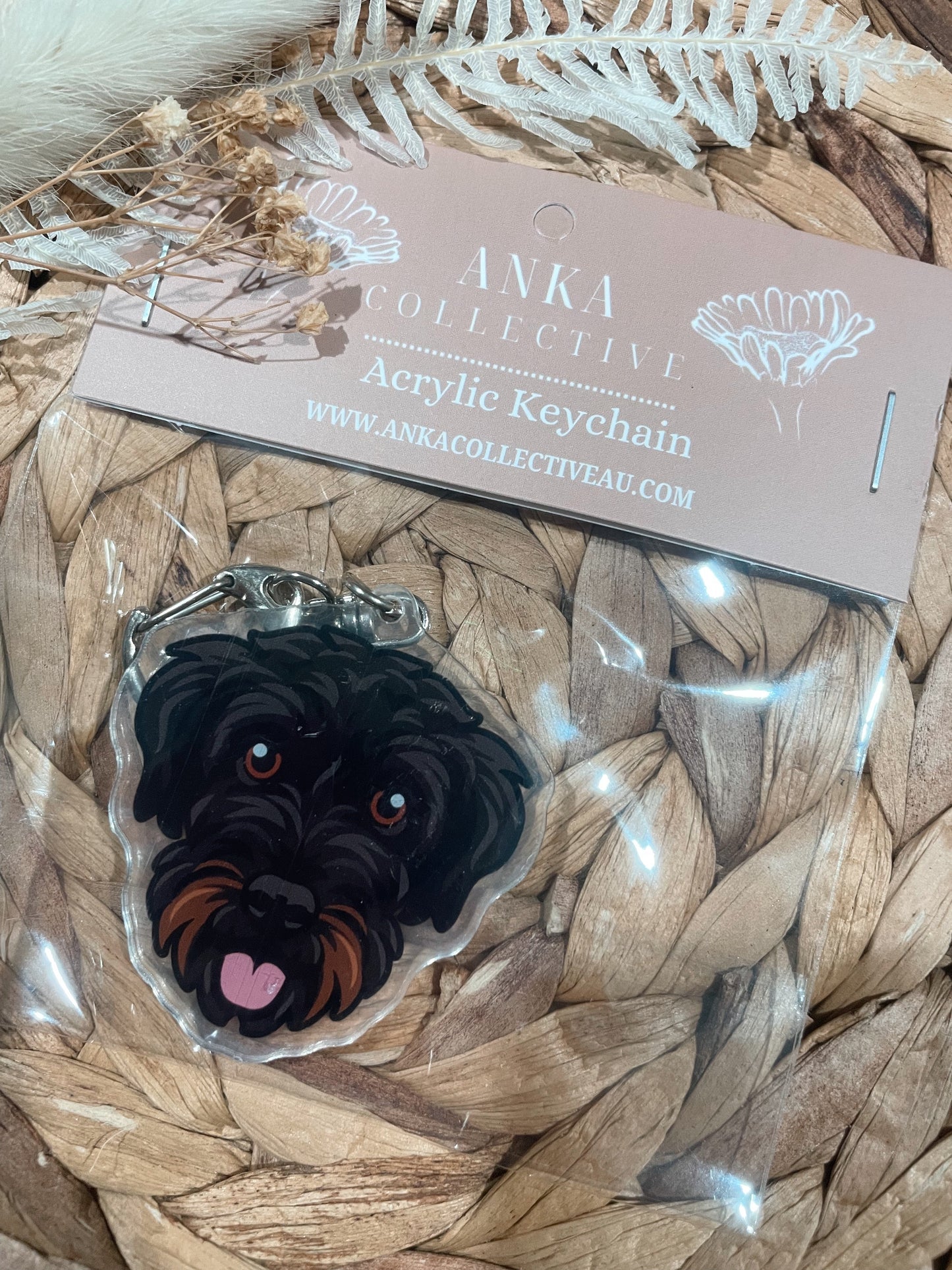 Mix Breed Oodle Black Dog Keychain