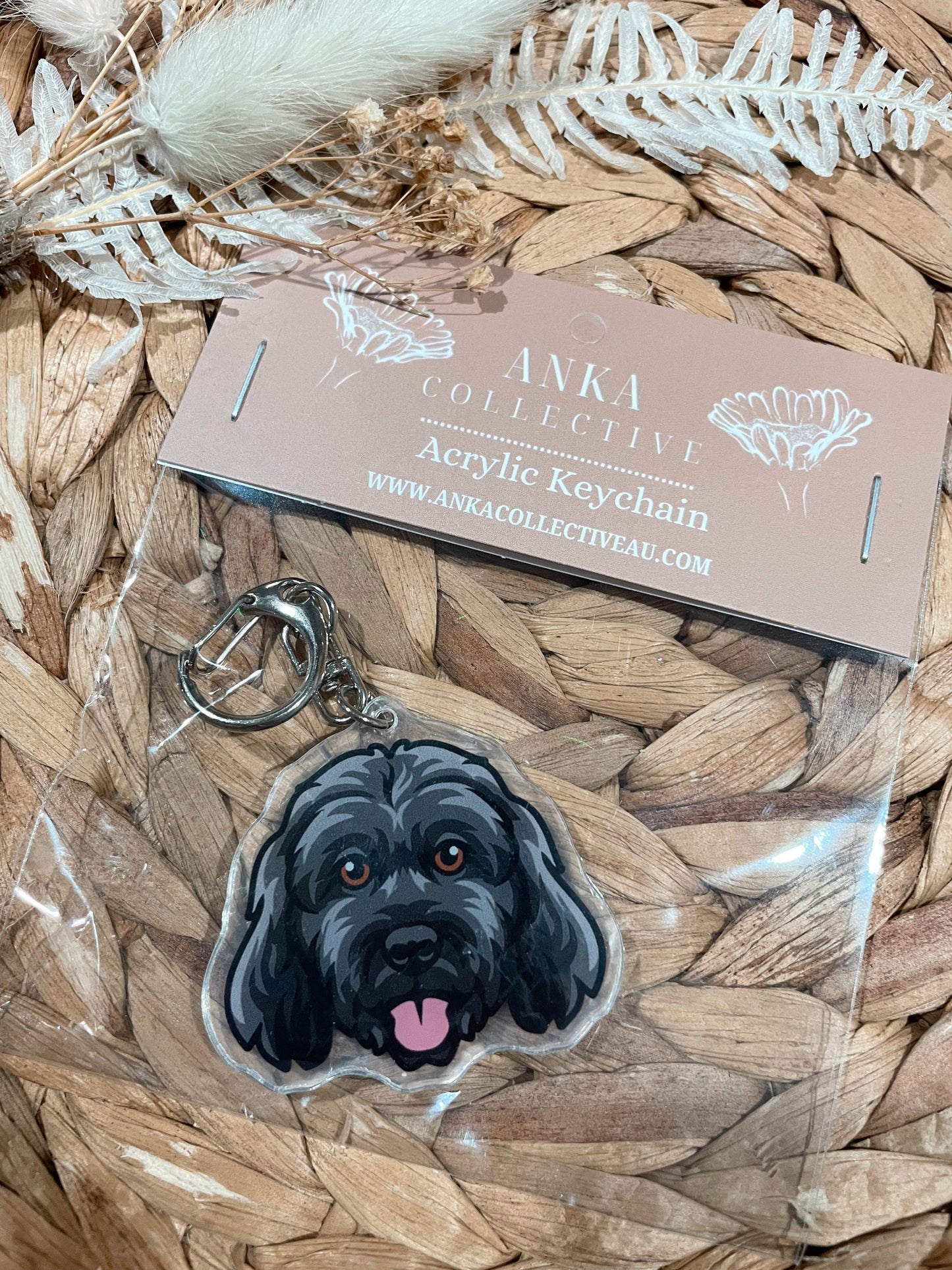 Cavoodle Grey Dog Keychain