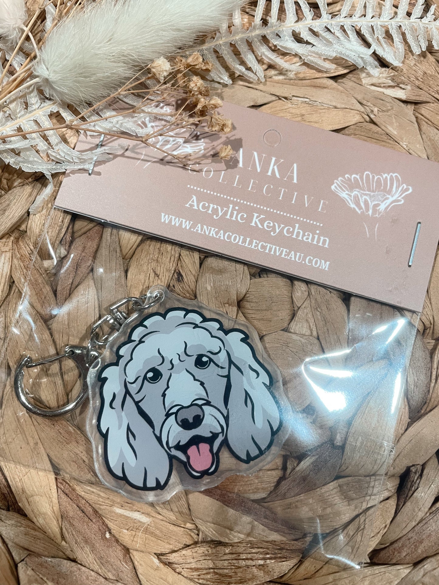 Standard Poodle White Dog Keychain