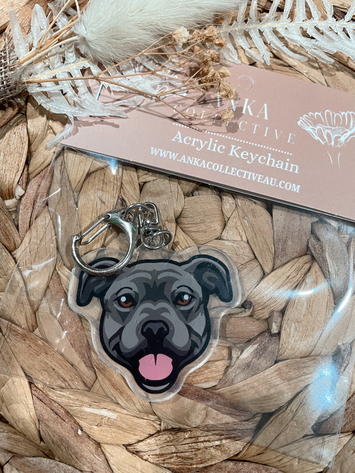 Staffy Grey Dog Keychain