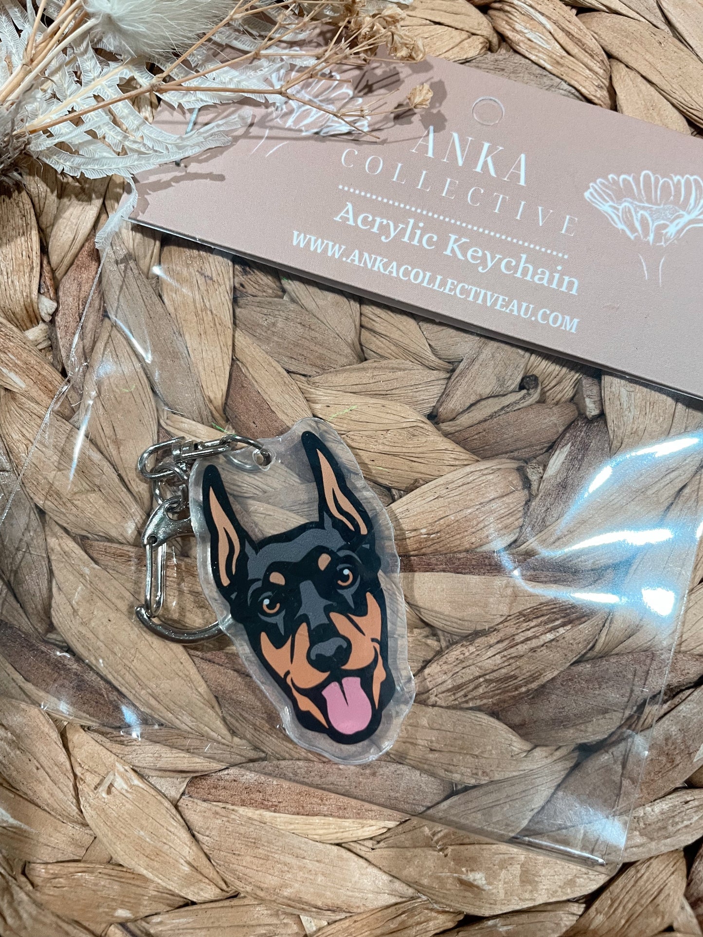 Doberman Ears up Dog Keychain