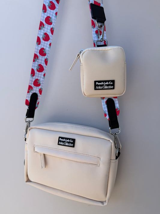 Pooch Walking Bag (Soft Ivory) - Strawberry Gingham