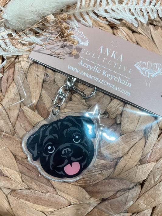 Pug Black Dog Keychain