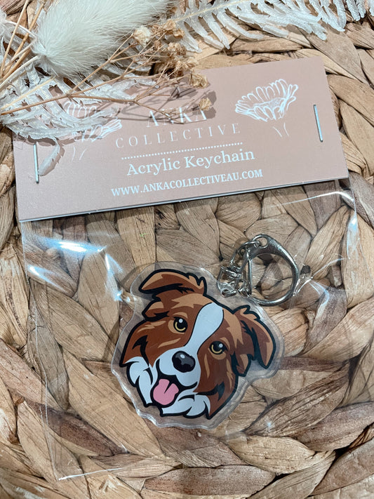 Border Collie Brown Dog Keychain