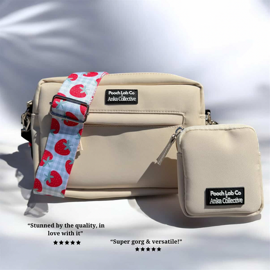 Pooch Walking Bag (Soft Ivory) - Strawberry Gingham