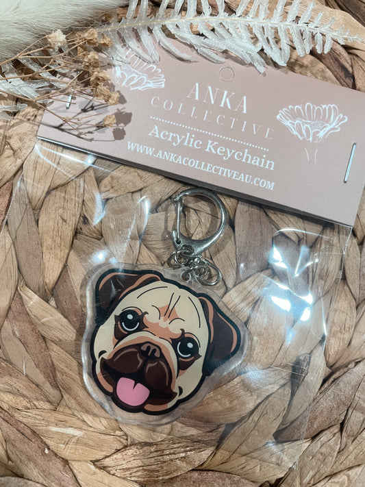 Pug Tan Dog Keychain