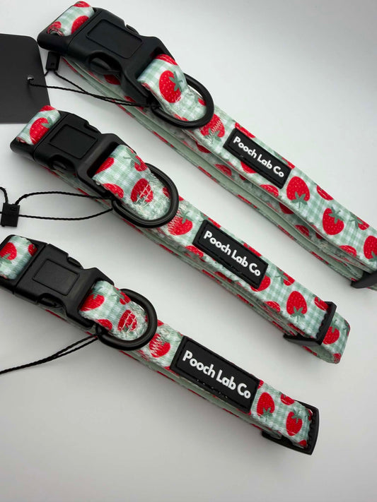 Strawberry Gingham Dog Collar