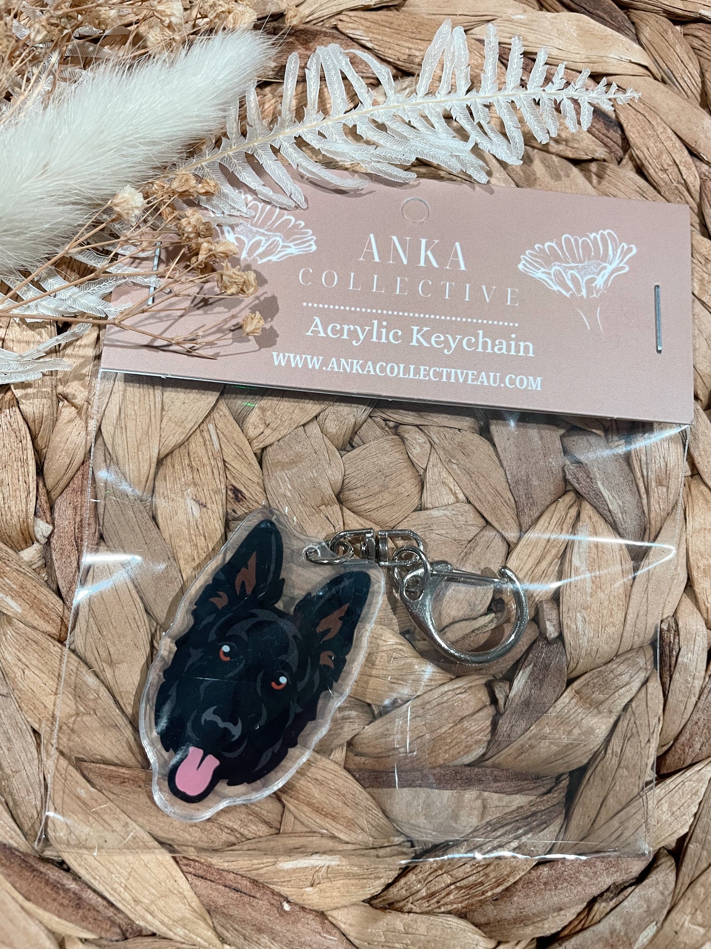 German Shepherd Black Dog Keychain