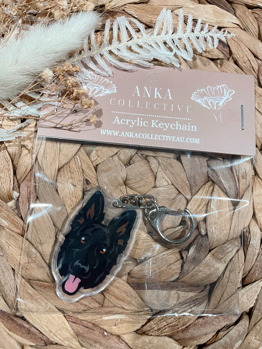 German Shepherd Black Dog Keychain