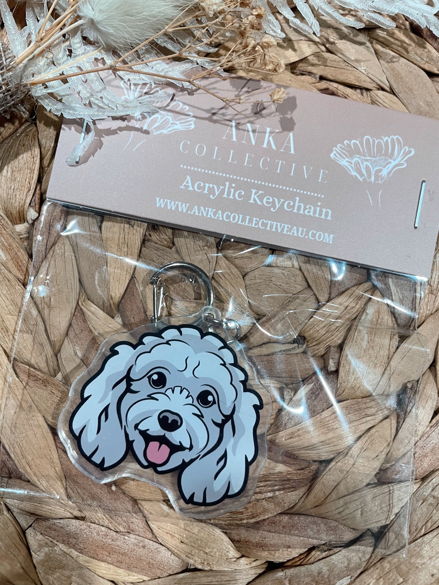 Mini Poodle White Dog Keychain