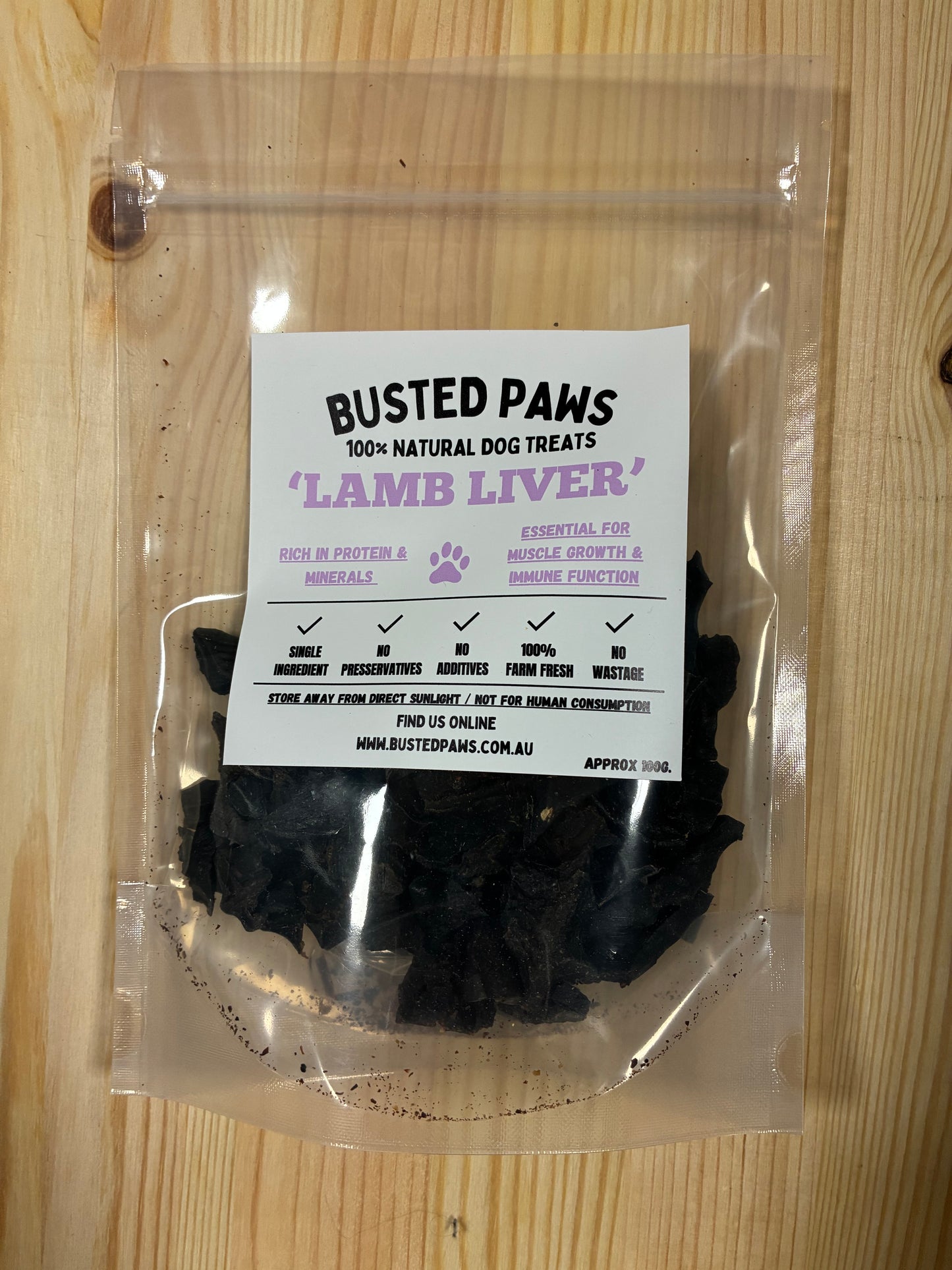 ‘Busted Paws’ Lamb Liver Natural Dog Treats
