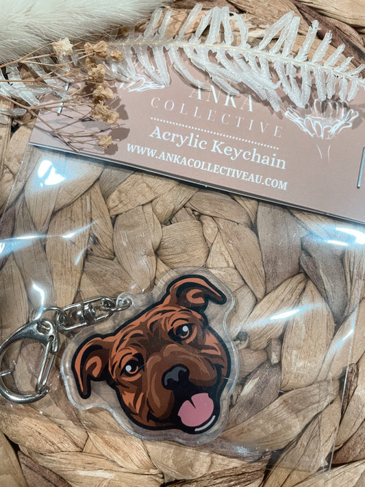 Staffy Brindle Dog Keychain