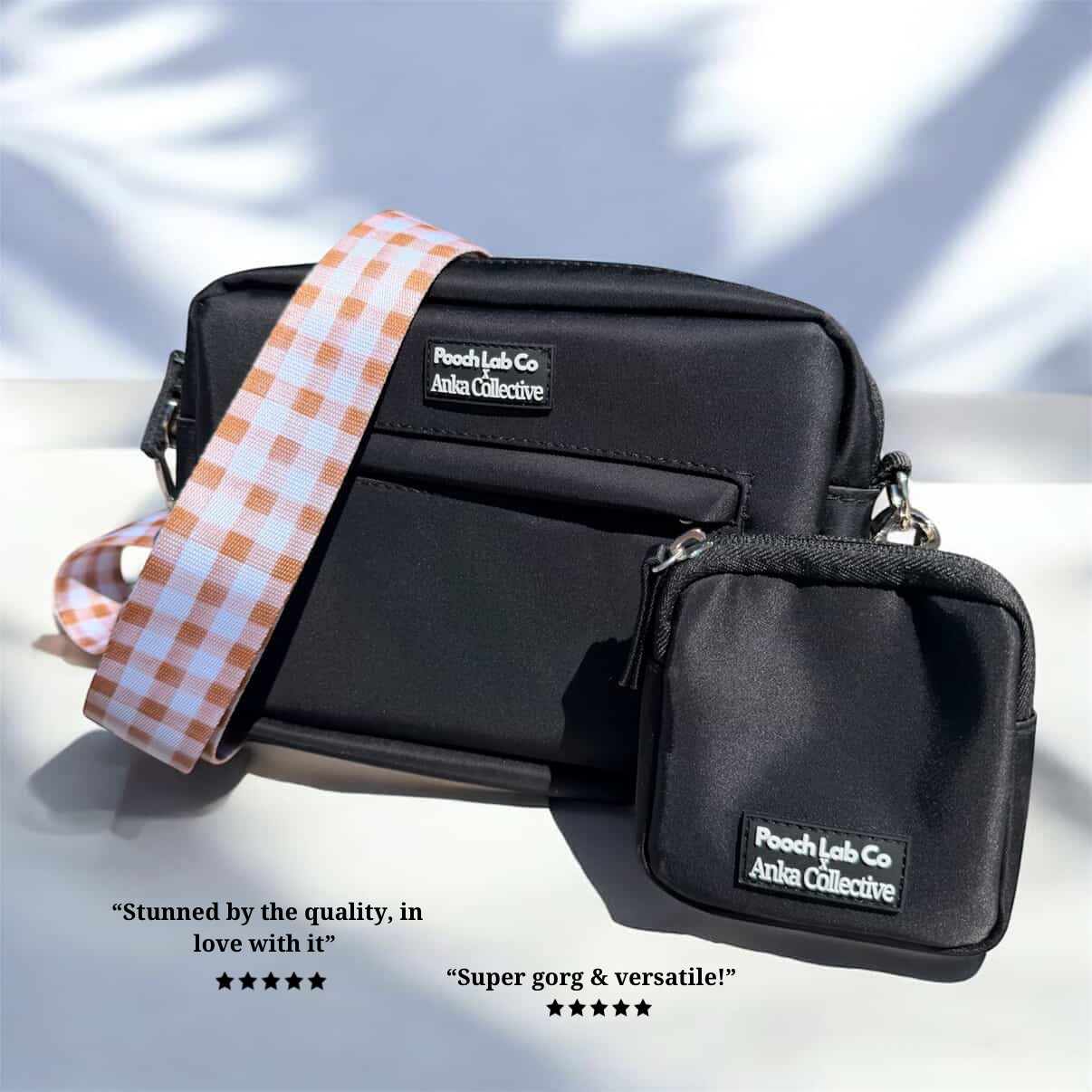 Pooch Walking Bag (Jet Black) - Mocha Gingham