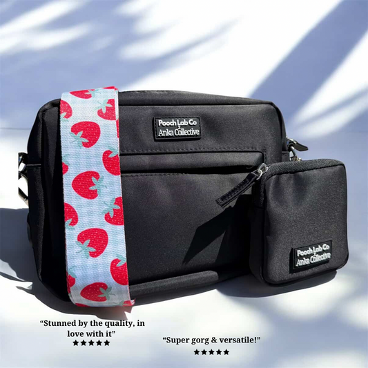 Pooch Walking Bag (Jet Black) - Strawberry Gingham