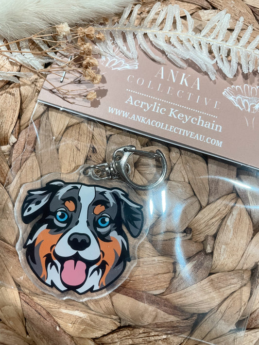 Aussie Shepherd Tri Colour Dog Keychain
