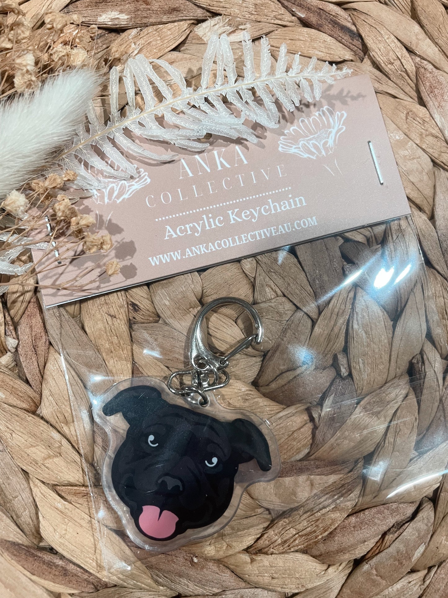 Staffy Black Dog Keychain