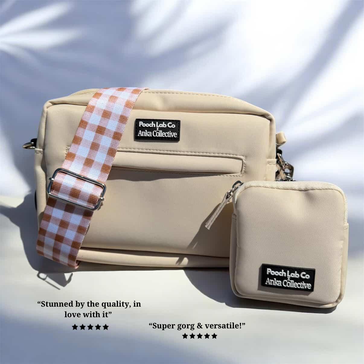 Pooch Walking Bag (Soft Ivory) - Mocha Gingham