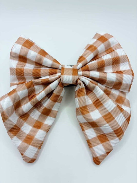 Mocha Gingham Sailor Bow Tie