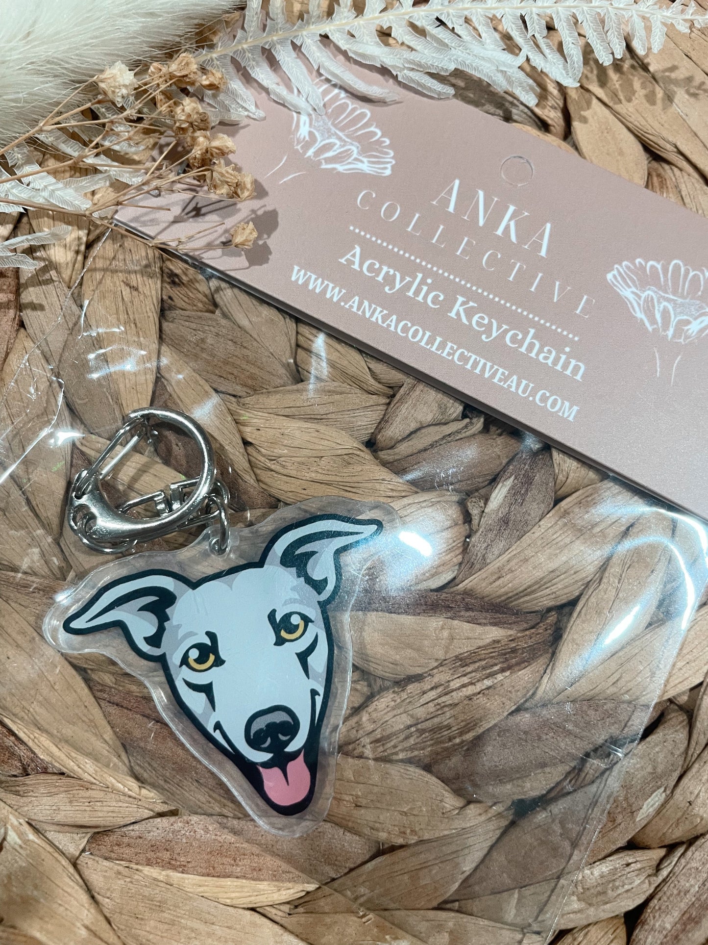 Greyhound White Dog Keychain