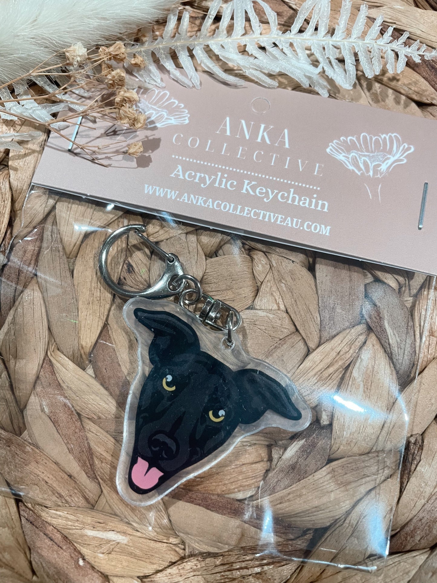 Greyhound Black Dog Keychain
