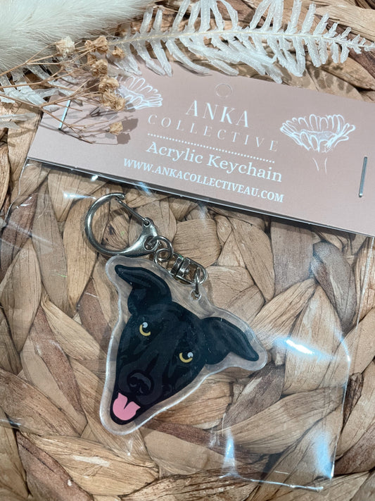 Greyhound Black Dog Keychain