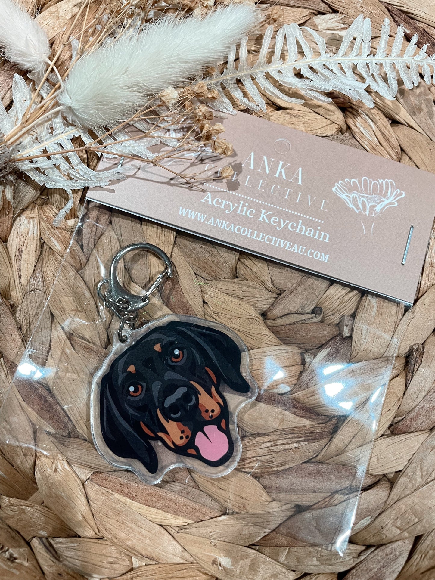 Doberman Ears Down Dog Keychain