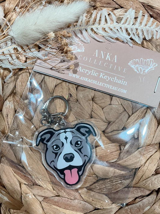 Staffy Grey & White Dog Keychain