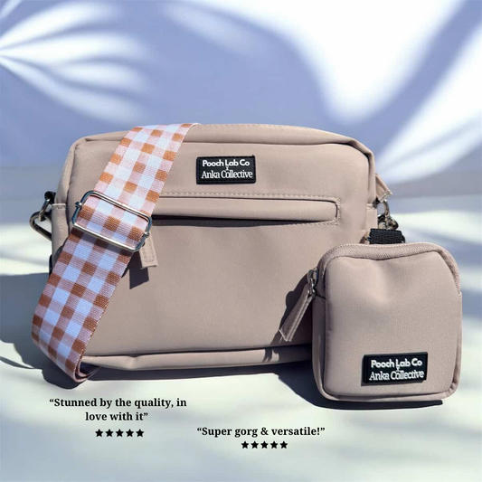 Pooch Walking Bag (Neutral Oat) - Mocha Gingham