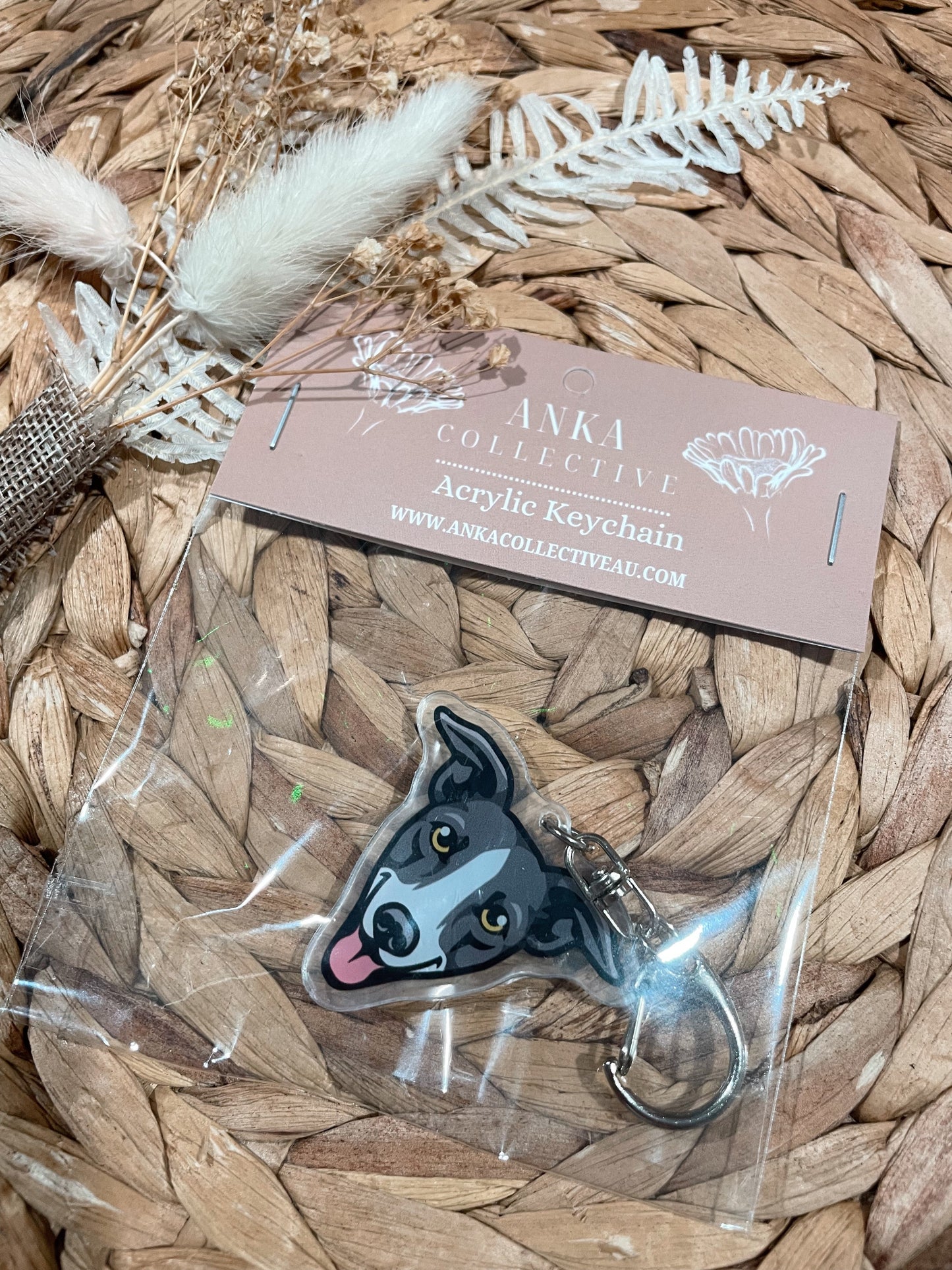 Greyhound Grey & White Dog Keychain