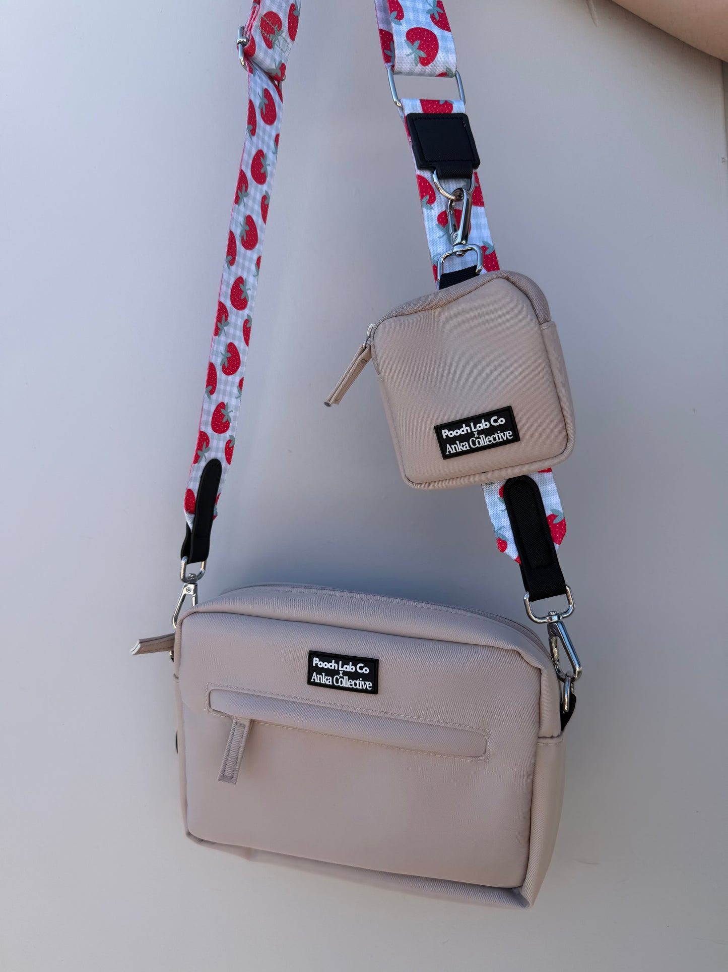 Pooch Walking Bag (Neutral Oat) - Strawberry Gingham