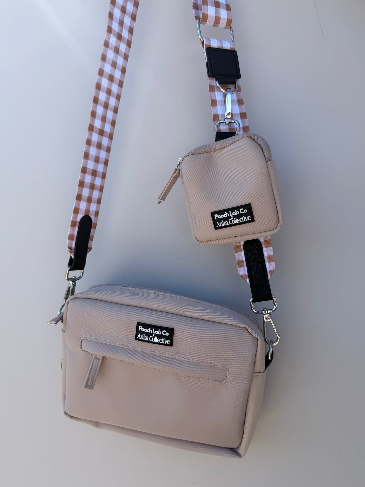 Pooch Walking Bag (Neutral Oat) - Mocha Gingham