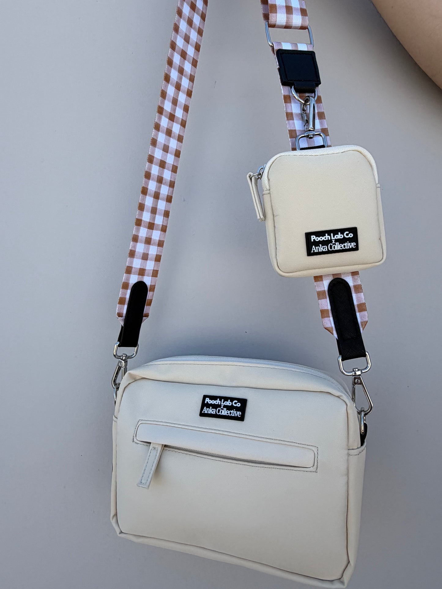Pooch Walking Bag (Soft Ivory) - Mocha Gingham