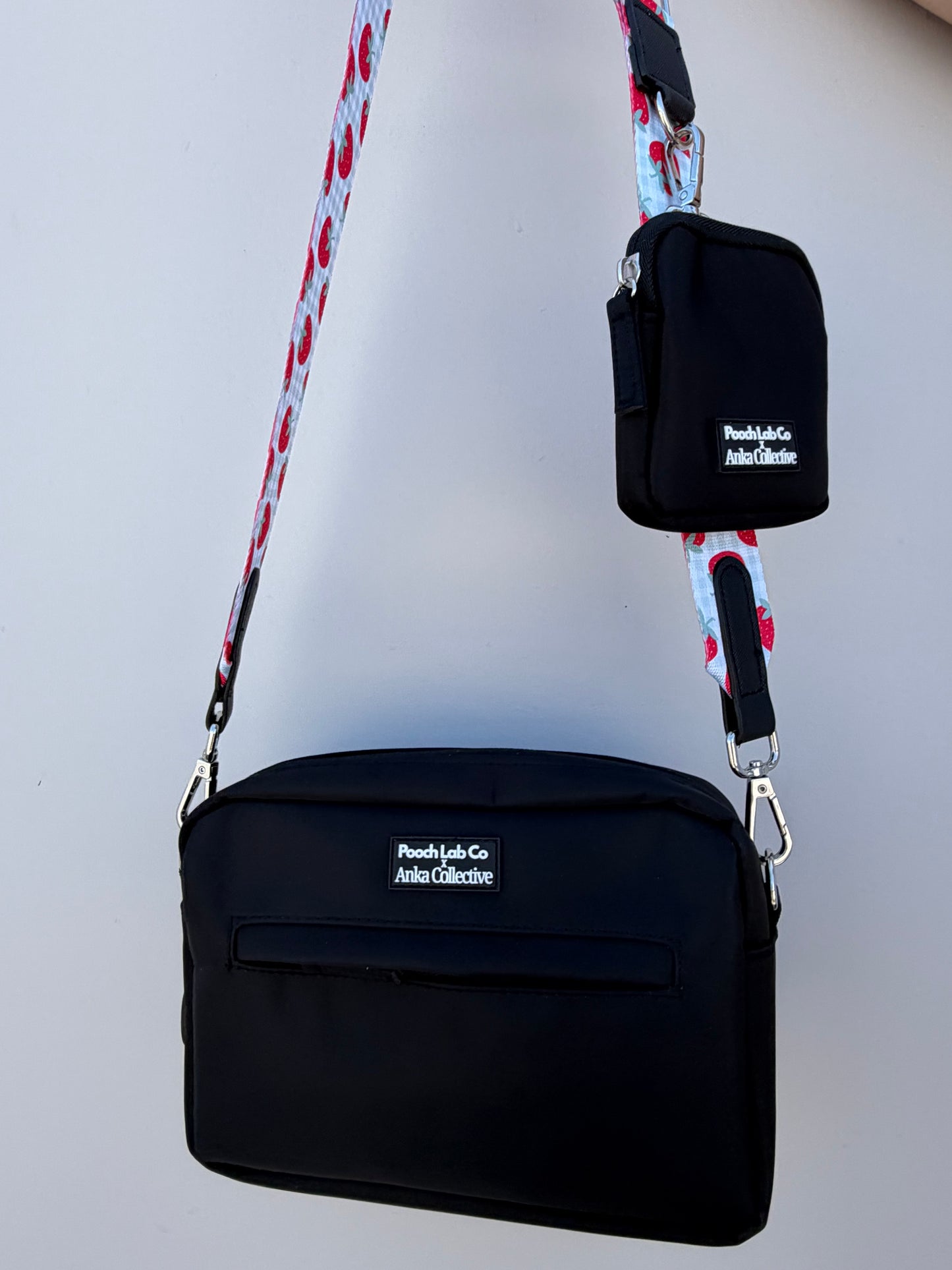 Pooch Walking Bag (Jet Black) - Strawberry Gingham